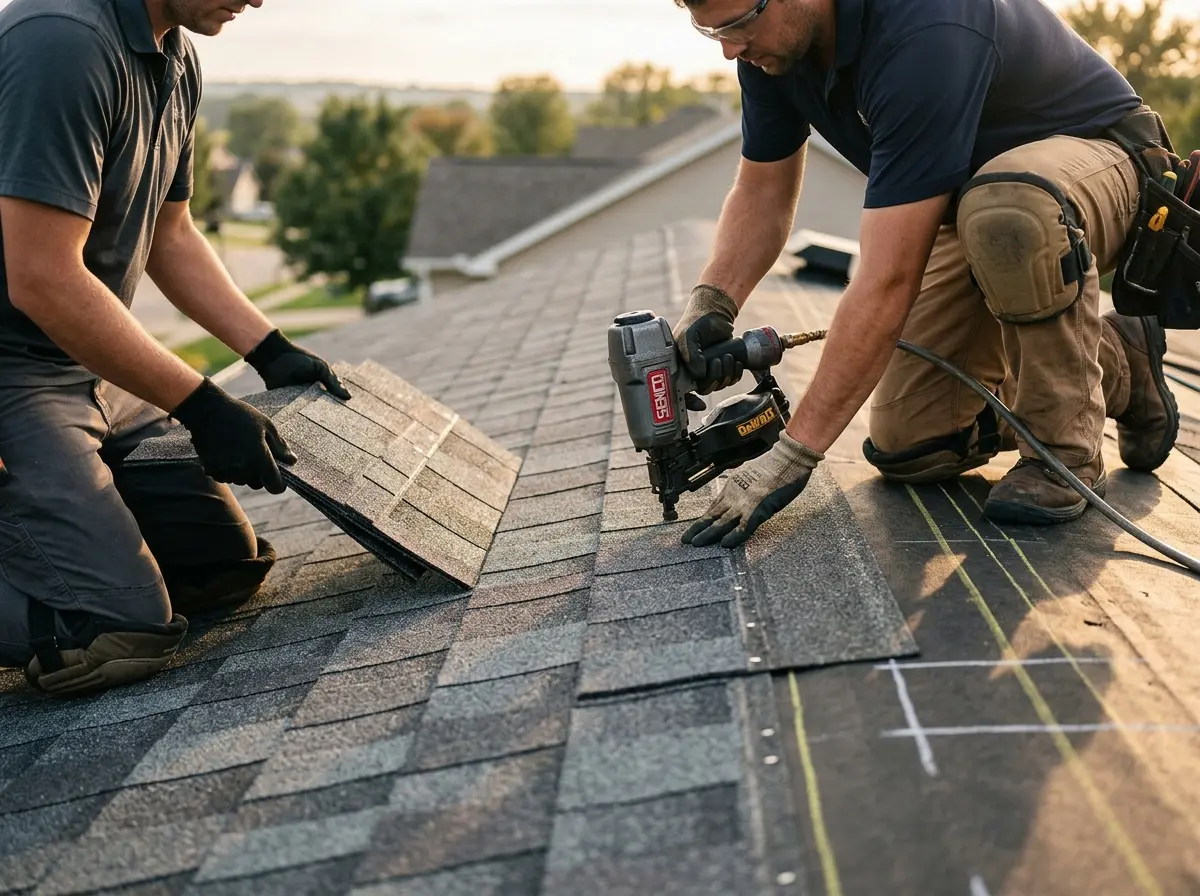 Professional roofer working on a residential roof in Buena Park